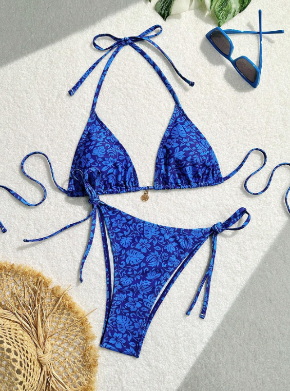 BIKINI AZUL ESTAMPA PLANTAS