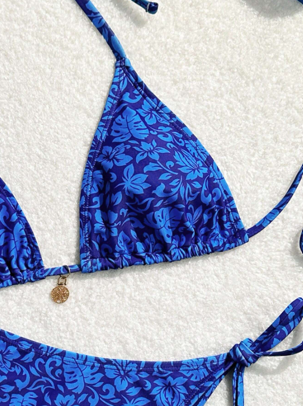 BIKINI AZUL ESTAMPA PLANTAS