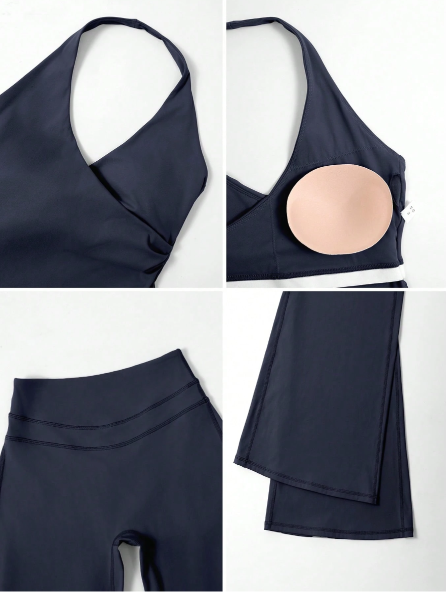 CONJUNTO CON ESCOTE HALTER Y PANTALON OXFORD