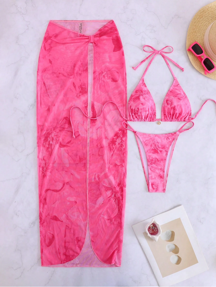 SET ROSE SUNSET BIKINI + POLLERA