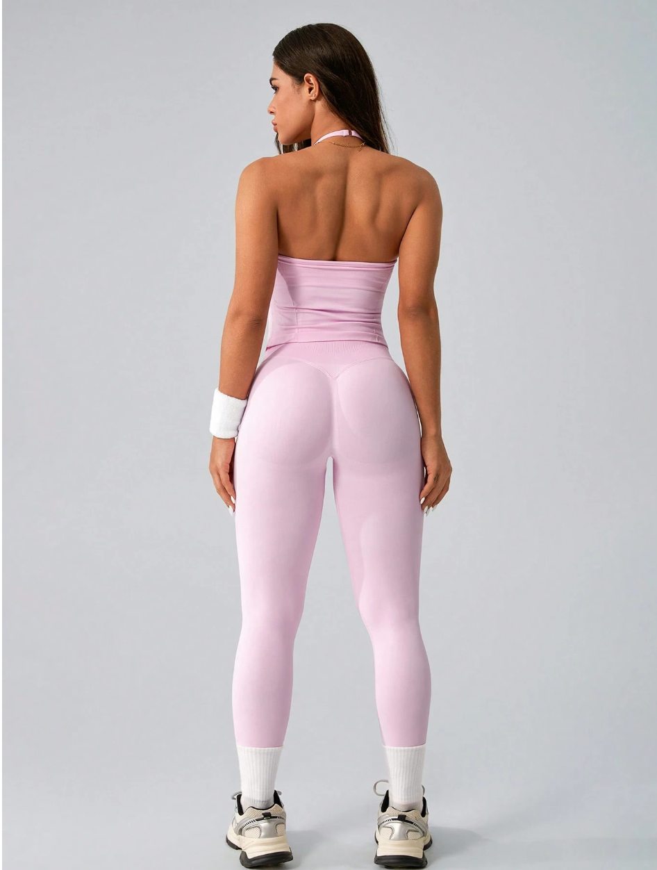 SET DEPORTIVO NCMRYU TOP HALTER CON TIRAS AJUSTABLES + LEGGING PUSH UP