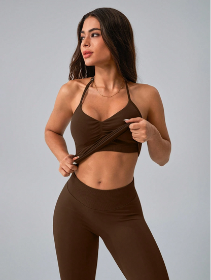SET DEPORTIVO NCMRYU TOP HALTER CON TIRAS AJUSTABLES + LEGGING PUSH UP