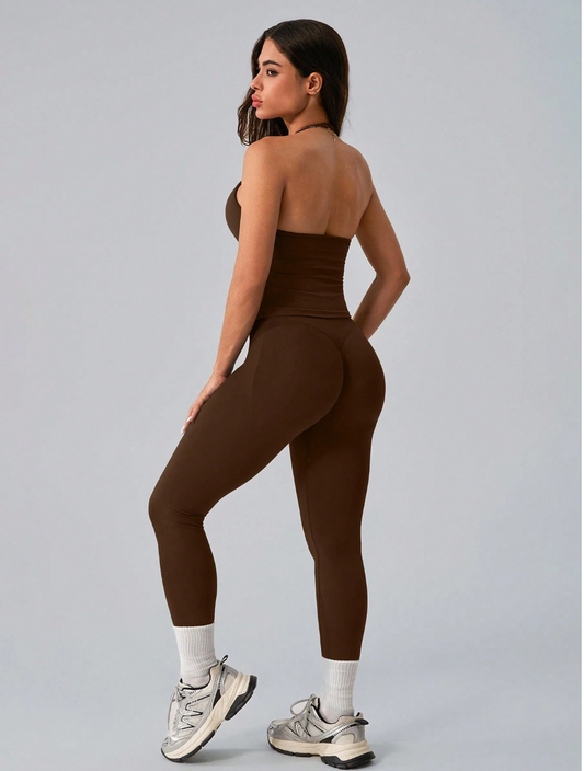 SET DEPORTIVO NCMRYU TOP HALTER CON TIRAS AJUSTABLES + LEGGING PUSH UP